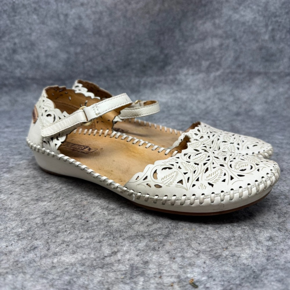 Pikolinos Puerto Vallarta Mary Jane Shoes Womens Sz 37 Laser Cut Cream Leather